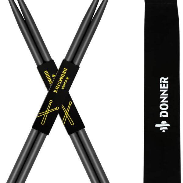 Donner 5A Drum Sticks Maple Wood Drumsticks 2 Pair with Carrying Bag-Black